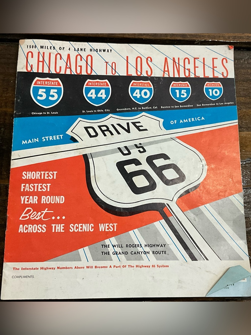 Vintage Chicago to Los Angeles Route US 66 Road Map Travel Brochure Revised 1960